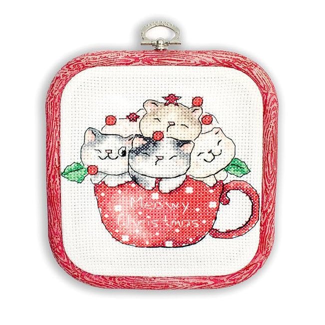 Letistitch Counted Cross Stitch Kit Meowy Christmas with Hoop Included L8080