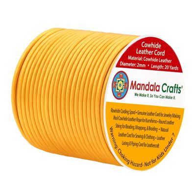 Mandala Crafts Round Genuine Gold Leather Cord for Jewelry Making 2mm Cowhide Leather Rope String Lace for Kumihimo 20 Yards Cowhide Craft Cording Spool