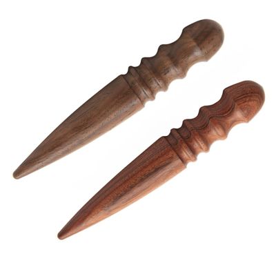 Anneome 2pcs Manual Leather Burnisher Polished Head DIY Craft Tool for Edge Polishing Red Sandalwood Black Handles for Leatherworking Projects