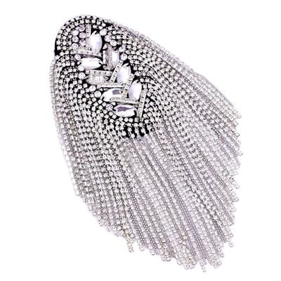 LIFKOME 1pair Silver Rhinestone Shoulder Epaulet Tassel Badge for Costume Suit Shoulder Boards Accessories for Men and Women Uniforms