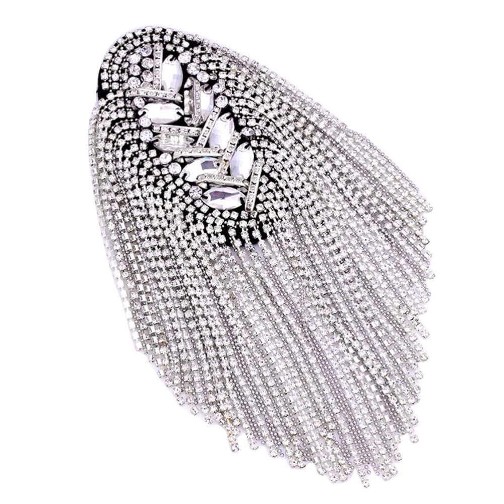 LIFKOME 1pair Silver Rhinestone Shoulder Epaulet Tassel Badge for Costume Suit Shoulder Boards Accessories for Men and Women Uniforms