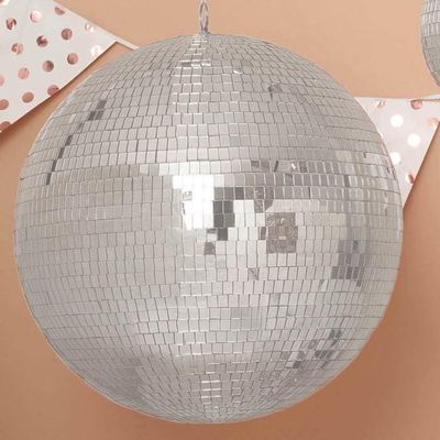 MUOSI 20"" Large Silver Disco Ball Ornaments, Glass Mirror Foam Ball with Hanging Swivel Ring, Reflection Ball for Holiday, Wedding & Party Decor