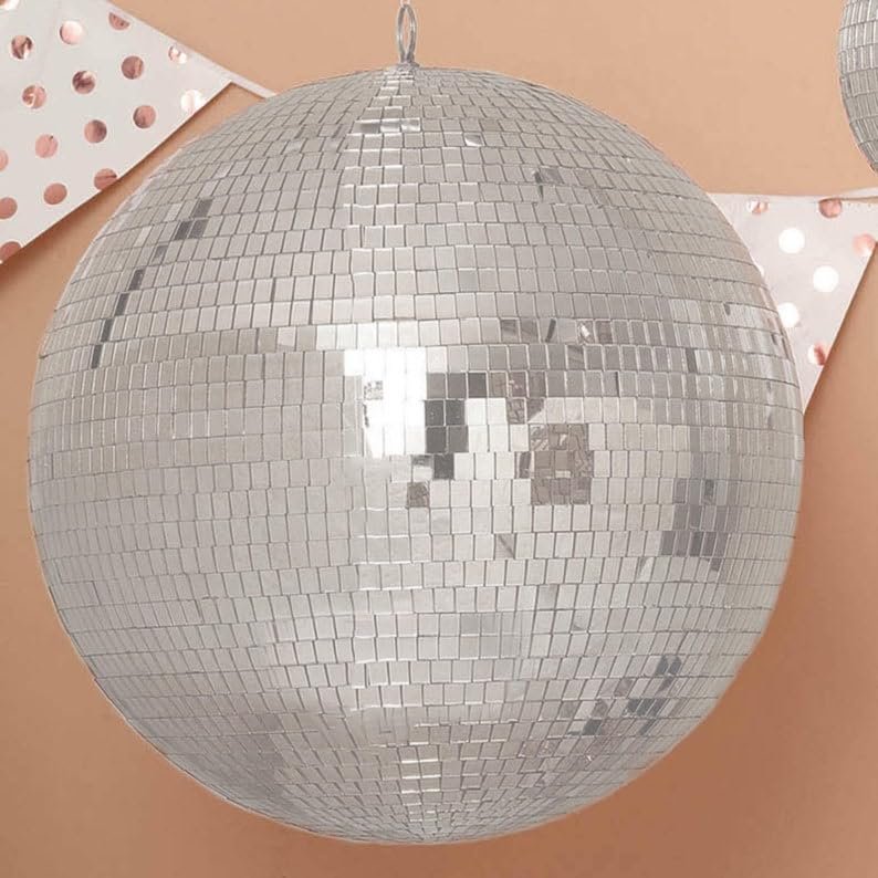 MUOSI 20"" Large Silver Disco Ball Ornaments, Glass Mirror Foam Ball with Hanging Swivel Ring, Reflection Ball for Holiday, Wedding & Party Decor
