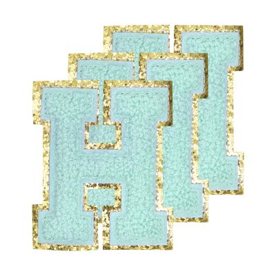 MECCANIXITY Chenille Letters H Patches Large Size 80mm/3.15 Inch Iron-on Letters H Patches Golden Glitter Embroidered Patches for Clothing, Shoes, Hats, Backpacks Pack of 3(Blue)