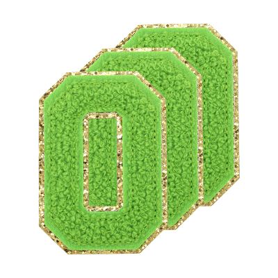 MECCANIXITY Chenille Letters O Patches Large Size 80mm/3.15 Inch Iron-on Letters O Patches Golden Glitter Embroidered Patches for Clothing, Shoes, Hats, Backpacks Pack of 3(Green)