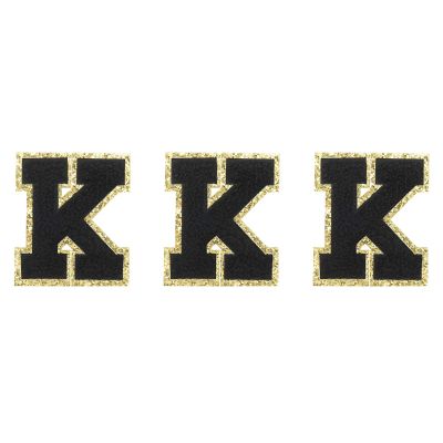 MECCANIXITY Chenille Letters K Patches Large Size 80mm/3.15 Inch Iron-on Letters K Patches Golden Glitter Embroidered Patches for Clothing, Shoes, Hats, Backpacks Pack of 3(Black)