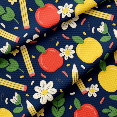Back to School Bullet Textured Fabric by The Yard Floral Stretch Liverpool - 1 Yard Thick Knit Jersey Fabric for Bows Clothes Sewing (AA2567)
