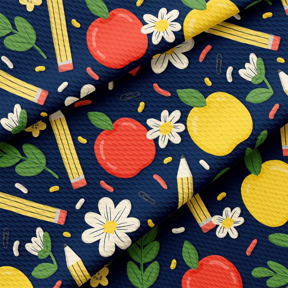 Back to School Bullet Textured Fabric by The Yard Floral Stretch Liverpool - 1 Yard Thick Knit Jersey Fabric for Bows Clothes Sewing (AA2567)