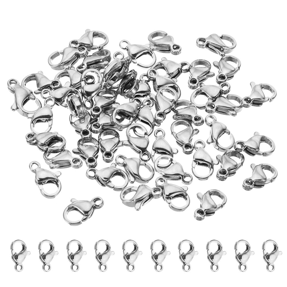 PATIKIL 9x6mm Lobster Clasp, 50Pcs 304 Stainless Steel Lobster Claws Clasp Connector for Crafting DIY Jewelry Making Key Chains Bracelet Necklace Hook, Silver