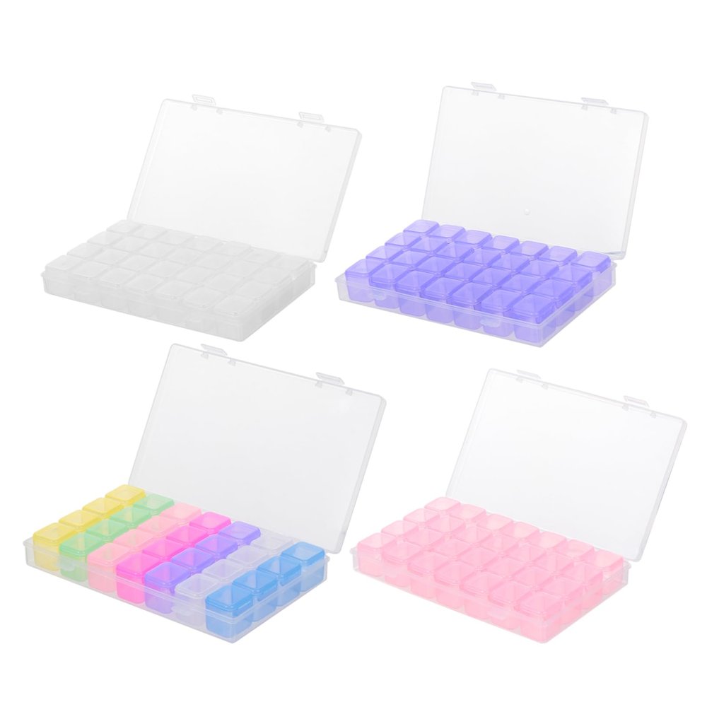 Anneome 4pcs Diamond Storage Organizer Boxes 28-Grid Compartment Case for Craft Supplies Jewelry Beads and Glitter Powder Stackable Storage Box for DIY Projects