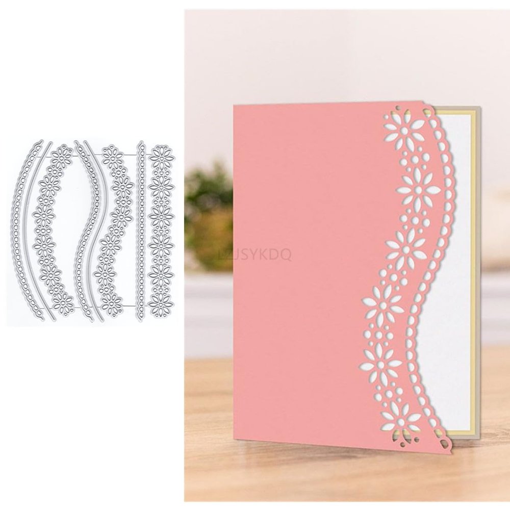 Curved Lace Die Cuts for Card Making, Flowers Metal Cutting Dies for Paper Scrapbooking, DIY Stencils for Album Party Wedding Festivals Decoration