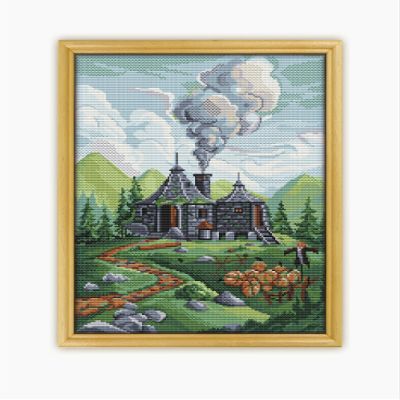 Hagrids Hut CS2504 - Counted Cross Stitch KIT#2. Set of Threads, Needles, AIDA Fabric, Needle Threader, Embroidery Clippers and Printed Color Pattern Inside.