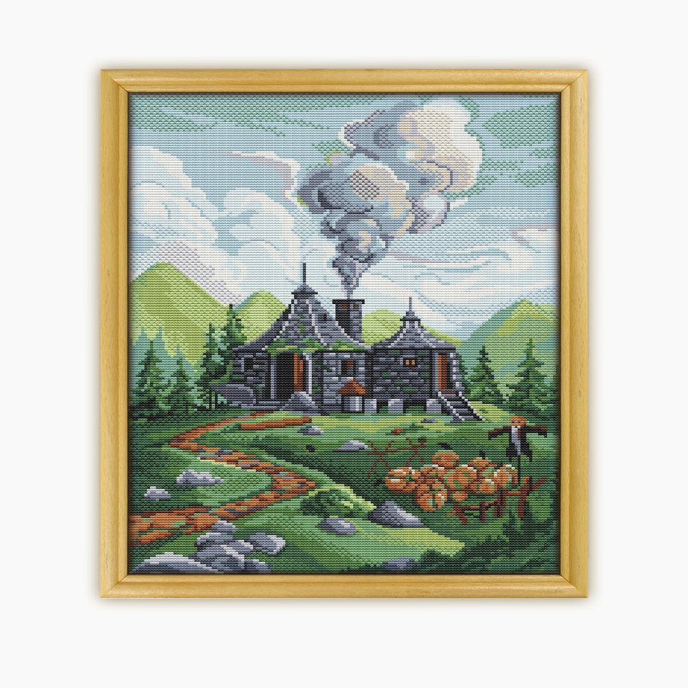 Hagrids Hut CS2504 - Counted Cross Stitch KIT#2. Set of Threads, Needles, AIDA Fabric, Needle Threader, Embroidery Clippers and Printed Color Pattern Inside.
