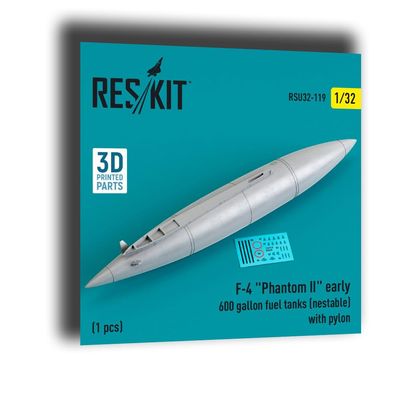Reskit RSU32-0119 1/32 F-4 ""Phantom II Early 600-gallon (nestable) with Pylon (1 pcs) 3D Printed, Grey