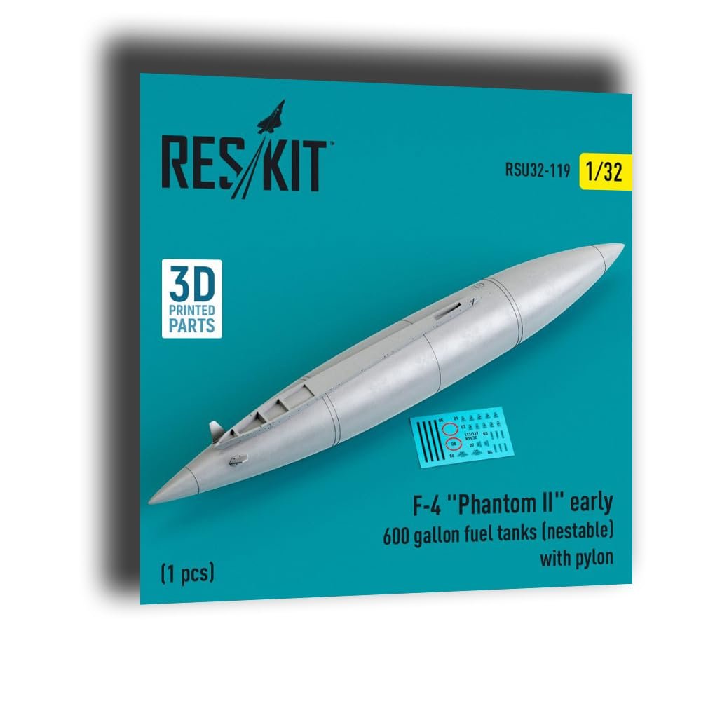 Reskit RSU32-0119 1/32 F-4 ""Phantom II Early 600-gallon (nestable) with Pylon (1 pcs) 3D Printed, Grey