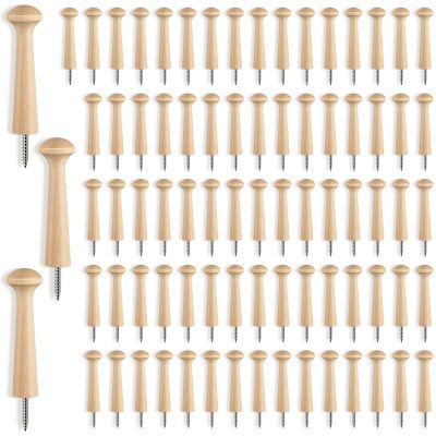 60 Pieces Wooden Shaker Peg Screw-on Pegs 3.62 Inch Long Unfinished Wood Shaker Racks for Hanging Clothes Hats Towel and More DIY Paint Color (Wood Color)