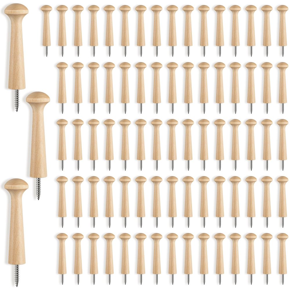 60 Pieces Wooden Shaker Peg Screw-on Pegs 3.62 Inch Long Unfinished Wood Shaker Racks for Hanging Clothes Hats Towel and More DIY Paint Color (Wood Color)