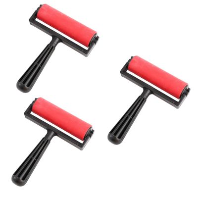 LALAFINA 3pcs Rubber Roller for Printmaking Smooth Stamping Tool for Art Projects Comfortable Handle Easy to Clean Red Design