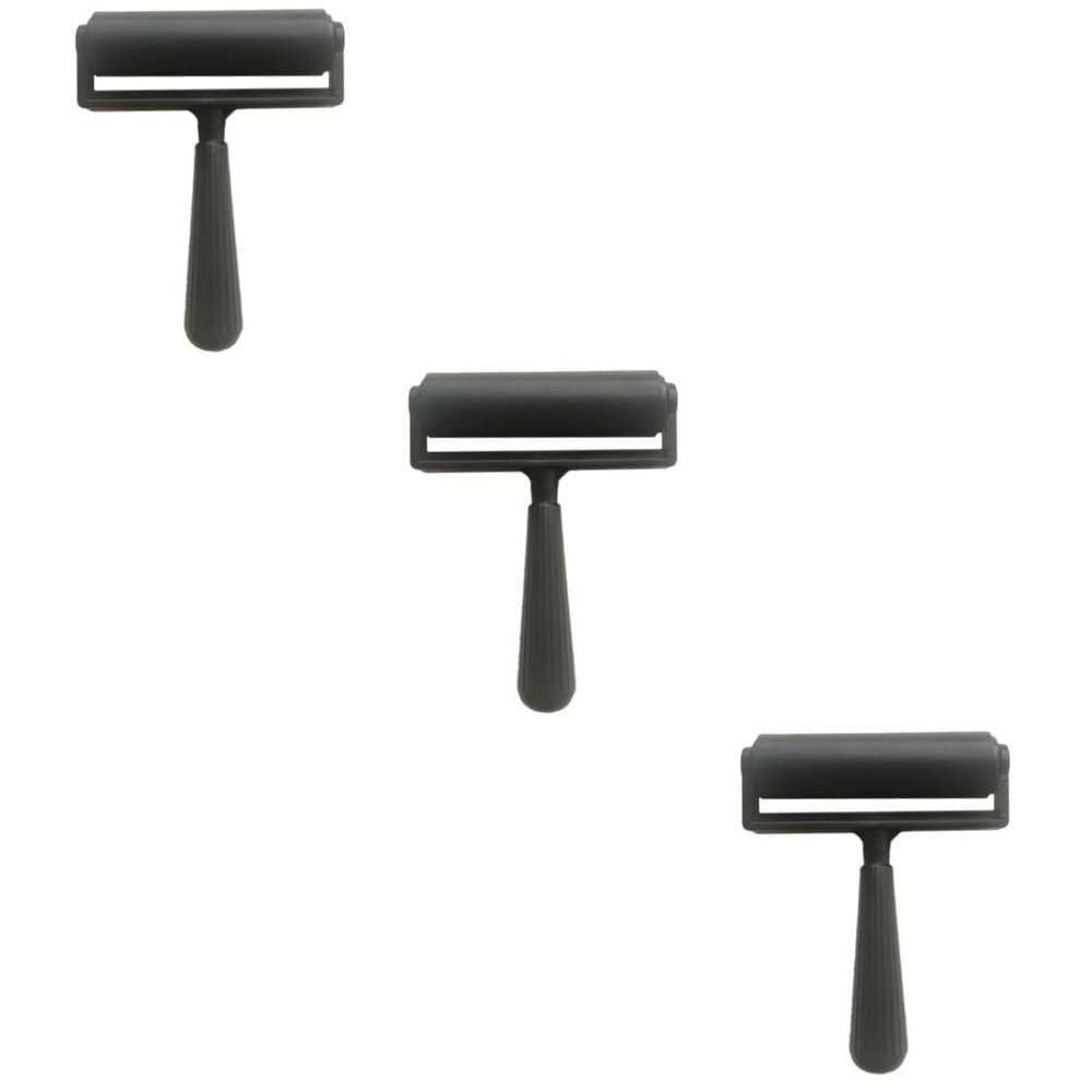 Lurrose 3pcs Printmaking Rubber Roller Tool for Smooth Inking and Coloring Detachable Handle for Easy Cleaning for Crafting and Graphic Projects Black
