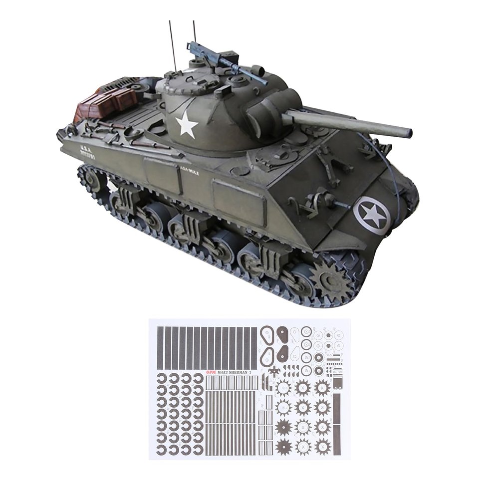 1:25 Scale USA Sherman M4A3 Tank 3D Paper Model Simulation Tank Model for Collection (Unassembled Kit) Display Model