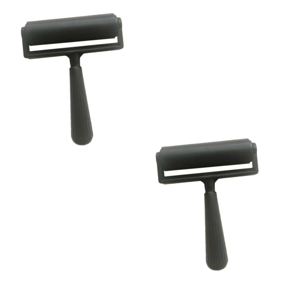 STOBOK 2pcs Printmaking Rubber Roller Tool for Craft Projects Black Ink Roller Comfortable Handle for Easy Cleaning and Even Coloring