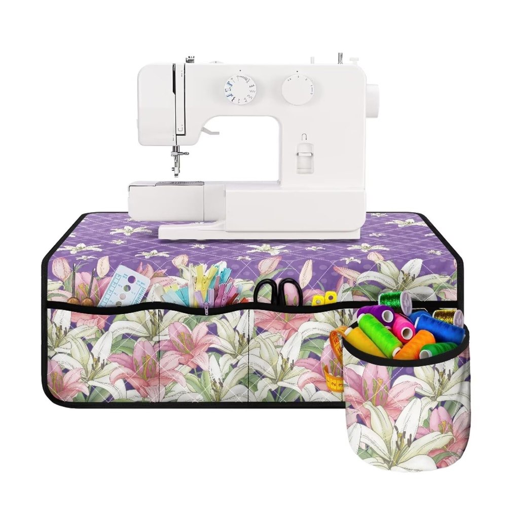 Eheartsgir Tulips Floral Sewing Machine Pad with Storage Bag Waterproof Polyester Fabric Serger & Overlock Sewing Machine Accessories Indoor Home Living Room Easter Decor