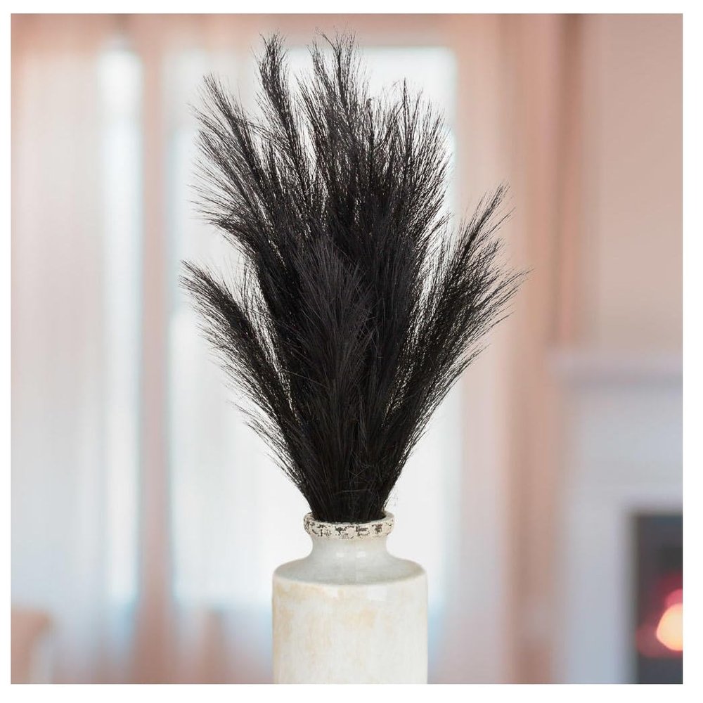 Factory Direct Craft Black Artificial Pampas Grass Bouquet - Fake Feather-Like Grass Bundle for Elegant Arrangements at Special Events to Everyday Home Decor (28 Inches High)