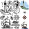CRASPIRE Sailboat Clear Stamps Lighthouse Compass Globe Reusable Background Postmark Transparent Silicone Stamp Seals for Journaling Card Making Decor DIY Scrapbooking Supplies Film Frame view 1