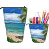 LZQPOEAS Tropical Palm Tree Hawaii Beach Print Pencil Case Telescopic Pen Pouch Standing Pencil Bag Pop Up Pencil Holder With Zipper Portable Makeup Bag for Office Holiday Gift view 1