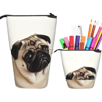 LZQPOEAS Pug Dog Print Pencil Case Telescopic Pen Pouch Standing Pencil Bag Pop Up Pencil Holder With Zipper Portable Makeup Bag for Office Holiday Gift