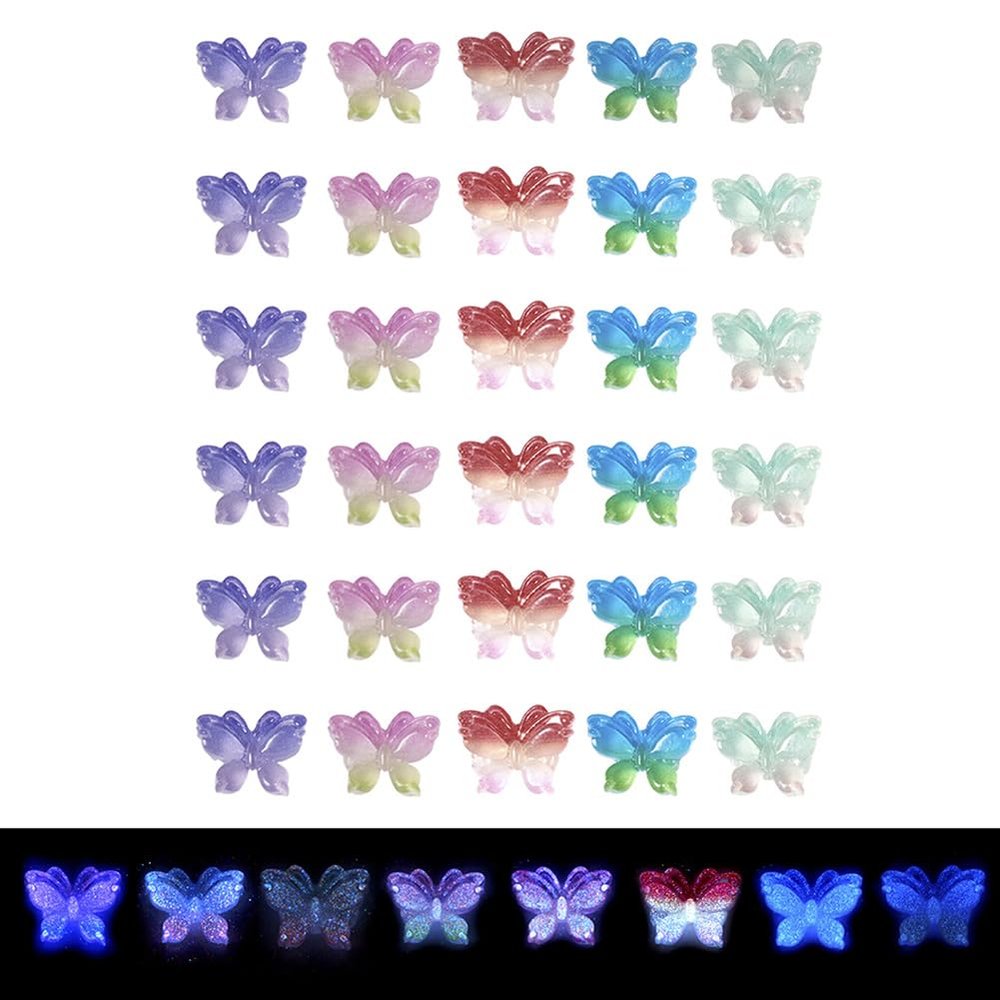 KISSITTY 120pcs Glow in The Dark Butterfly Luminous Resin Cabochons Nail Art Decoration Accessories Scrapbooking Embellishments Decors for Women Nail Design Crafts Jewelry Making