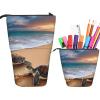 LZQPOEAS Turtles on the beach Print Pencil Case Telescopic Pen Pouch Standing Pencil Bag Pop Up Pencil Holder With Zipper Portable Makeup Bag for Office Holiday Gift view 1