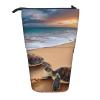 LZQPOEAS Turtles on the beach Print Pencil Case Telescopic Pen Pouch Standing Pencil Bag Pop Up Pencil Holder With Zipper Portable Makeup Bag for Office Holiday Gift view 2