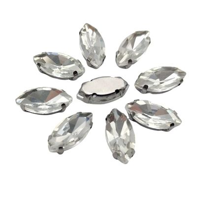homeemoh 10pcs 13x27mm Horse Eye Sew on Rhinestone, Flatback Glass Gems Crystal with Holes for DIY Crafts Clothes Bag Shoes Embellishments (Transparent)