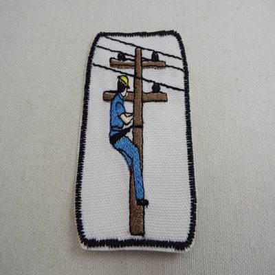 Power Lineman Electric Pole Man Worker Embroidered Iron On Patch