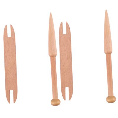 Lurrose 2 Sets 2pcs Knitting Starter Kit Wooden Shuttle Weaving Stick and Single-end Needle for Sweater Scarf Tapestry Craft