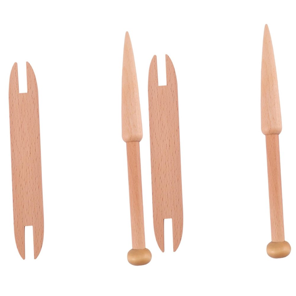 Lurrose 2 Sets 2pcs Knitting Starter Kit Wooden Shuttle Weaving Stick and Single-end Needle for Sweater Scarf Tapestry Craft