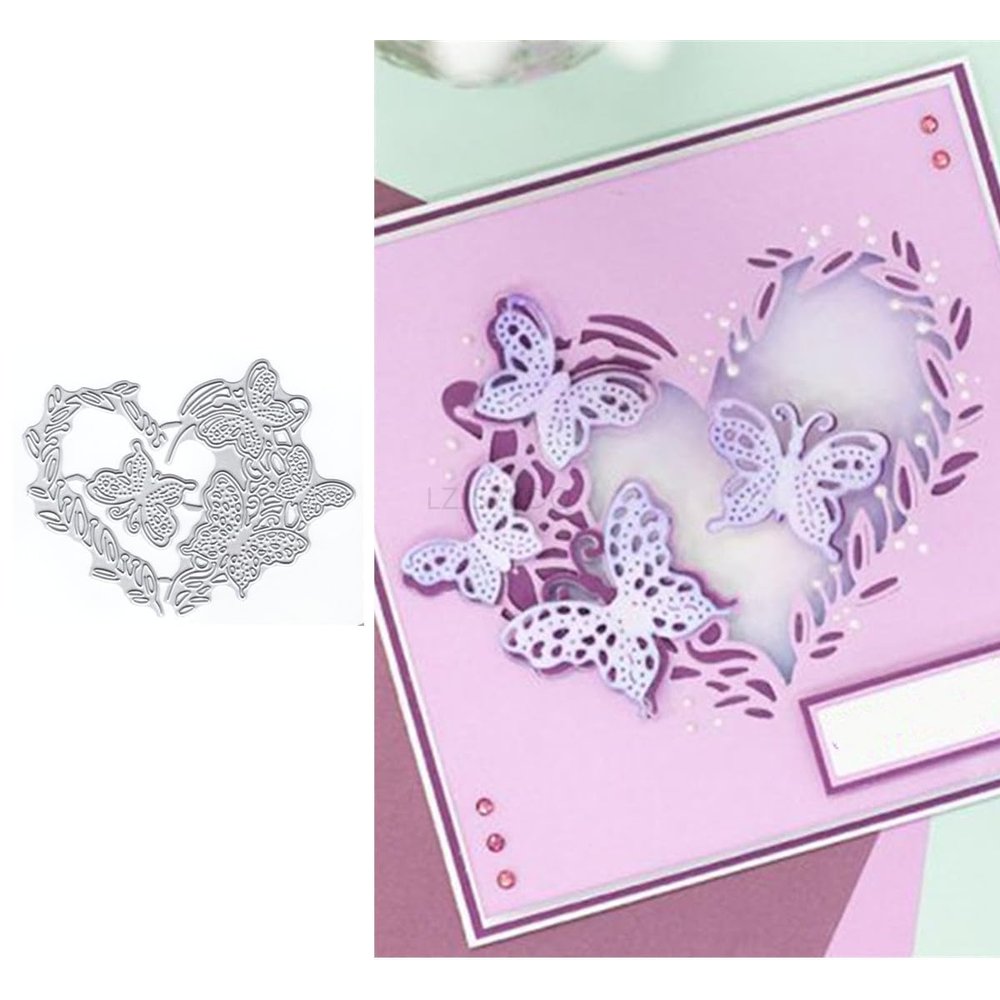 Butterfly Lace Die Cuts for Card Making, Loving Heart Metal Cutting Dies for Paper Scrapbooking, DIY Stencils for Album Party Wedding Festivals Decoration