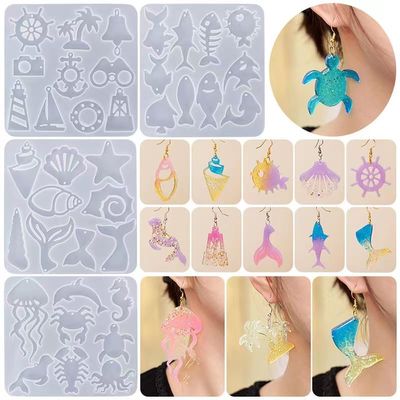 XYQHOAC Sea Animal Resin Mold for Jewelry Making - Seashell, Boat Rudder Marine Theme Earring Molds with Hole for Epoxy Resin DIY Jewelry Kit (Animal Mold)