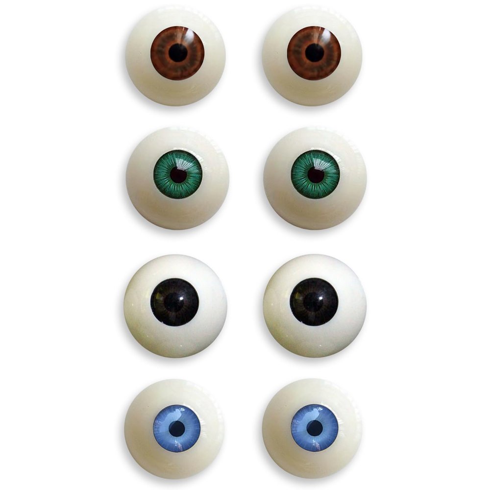 Realistic Acrylic Halloween Eyeball 4 Pairs Half Round Plastic Eyeball Doll Making Eyes Halloween Decor Props 1.18 in Fake Eyes, Black, Brown, Green, Blue