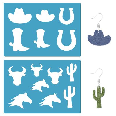 GORGECRAFT 5x3.5inch 2 Styles Western Cowboy Stencil Reusable Boots Hat Horse Pattern Drawing Stencils Leather Cutting Template for Jewelry Earrings Making Painting on Wood Wall Home Decor
