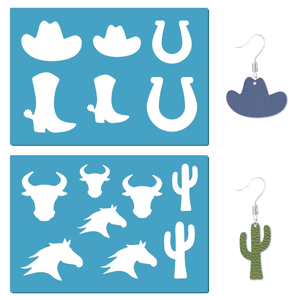 GORGECRAFT 5x3.5inch 2 Styles Western Cowboy Stencil Reusable Boots Hat Horse Pattern Drawing Stencils Leather Cutting Template for Jewelry Earrings Making Painting on Wood Wall Home Decor