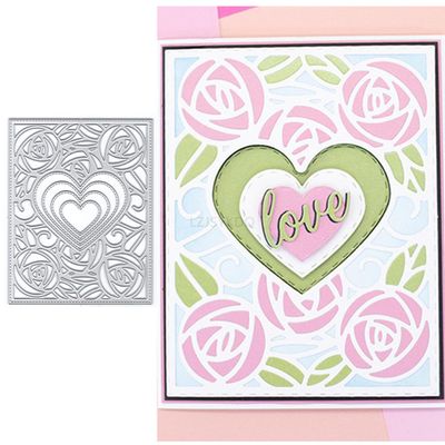 Love Rose Background Board Die Cuts for Card Making, Square Metal Cutting Dies for Paper Scrapbooking, DIY Stencils for Album Party Wedding Festivals Decoration