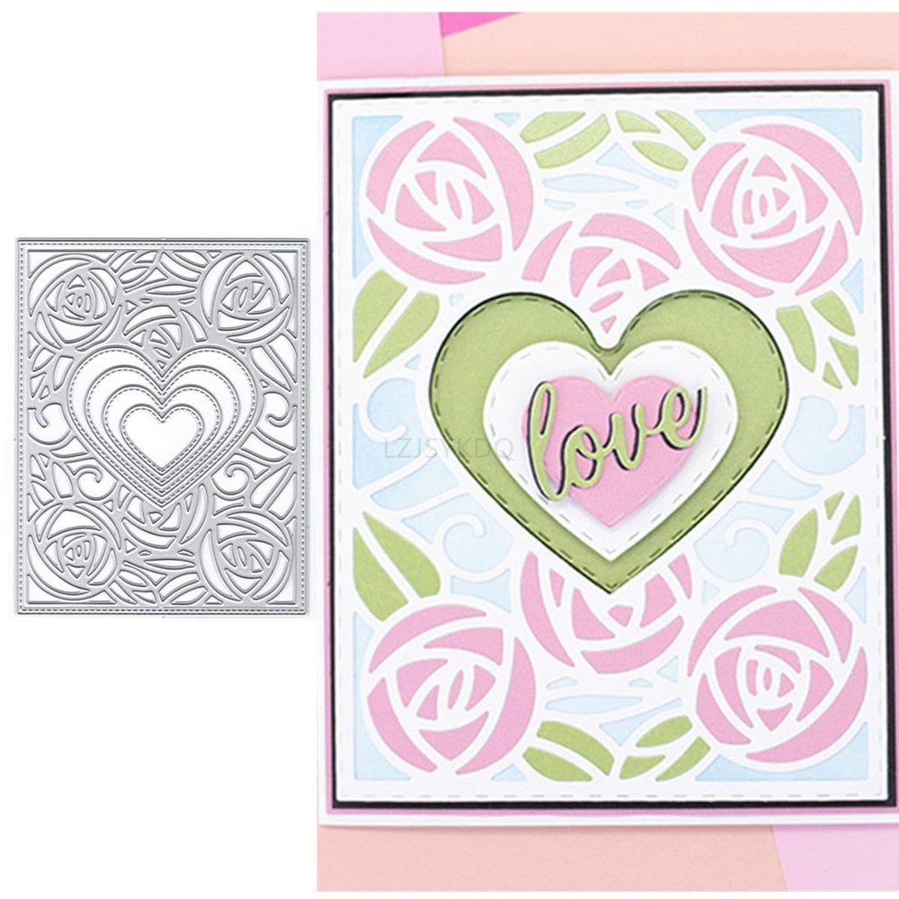 Love Rose Background Board Die Cuts for Card Making, Square Metal Cutting Dies for Paper Scrapbooking, DIY Stencils for Album Party Wedding Festivals Decoration