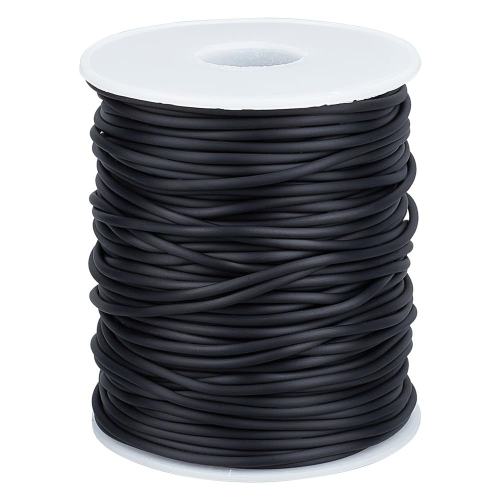 SUNNYCLUE 54.68 Yards/ 50m Hollow Pipe Tubing Rubber Cord 2mm Rubber Knitting Barber Cords Black Soft Rubber Tubing Hollow Cords 1mm Hole PVC Tube Barber Cord for Jewelry Making DIY Knit Projects