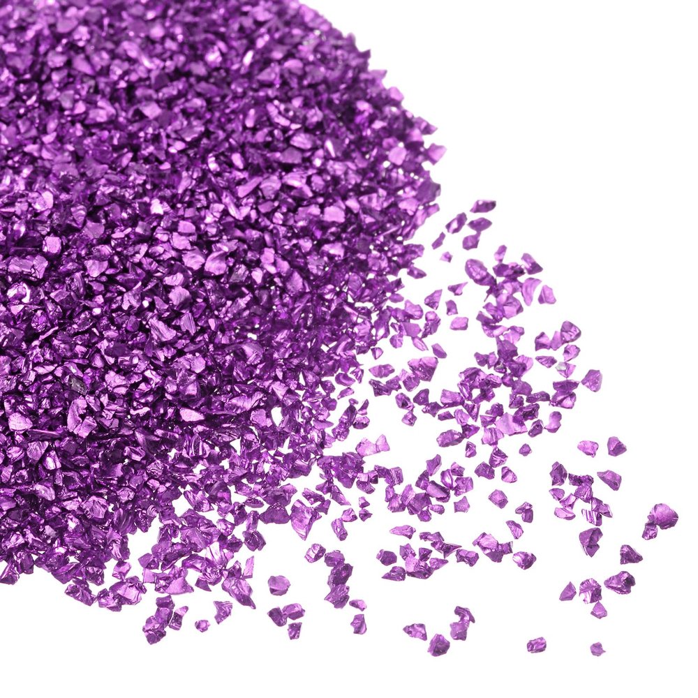 Kozelo Crushed Glass Chips - [1-3mm x 20g] Irregular Metallic Glass Purple for DIY Decoration Nail Art Use, Electroplated Surface