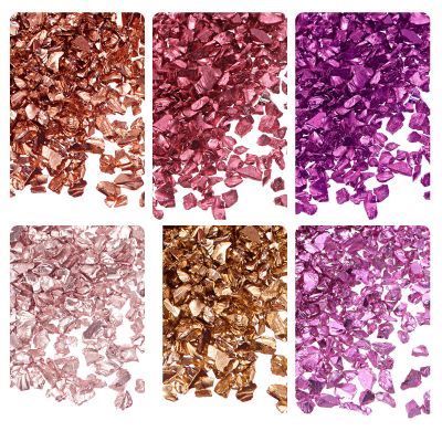 Kozelo 6 Colors Crushed Glass Chips - [1-4mm x 28g] Irregular Metallic Glass Red Color Series for DIY Decoration Crafts Nail Art Use, Electroplated Surface