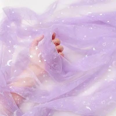 100x150cm Shiny Soft Tulle Mesh Fabric Patchwork Material Star Moon Printed Lace Fabric for Sewing DIY Dolls Cloth Making Fabric