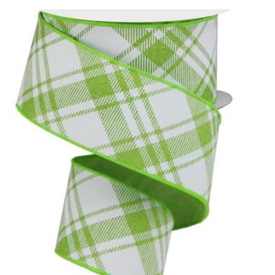 NineTribe Basics 2.5 Inches Wired Lime Green and White Cross Check Ribbon Wreath Attachment Craft Supplies Ribbon Summer Ribbon Spring Ribbon 10 Yards