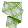 NineTribe Basics 2.5 Inches Wired Lime Green and White Cross Check Ribbon Wreath Attachment Craft Supplies Ribbon Summer Ribbon Spring Ribbon 10 Yards view 1